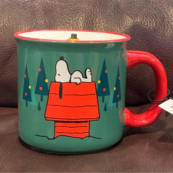 Snoopy on Doghouse with Christmas Trees Peanuts Mug - Woodstock with Candy Cane - Picture 3 of 10